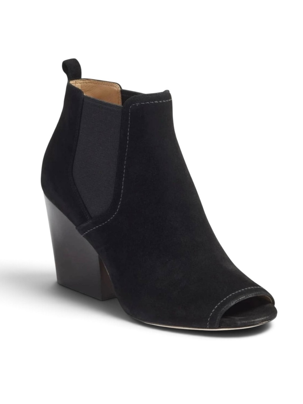 Tory Burch Women’s Sz 6 Black Suede Open Toe Ankle Boots Gemma Block Heel